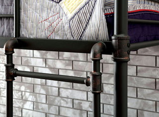Sunvega Industrial Style Twin Over Twin Bunk Bed with Attached Ladder and Guard Rails