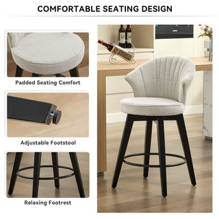 Sunvega 360 Swivel Bar Stools Set of 2 with Solid Wood Legs and Chenille Upholstery