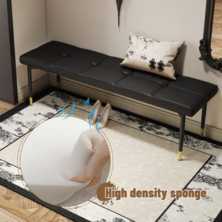 Sunvega 47 Inch Multifunctional Black Shoe Bench with Faux PU Cushion and Gold Accents