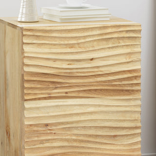 Sunvega Mango Wood Nightstand with Wave Design Cabinet Door and Shelving
