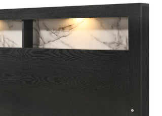 Sunvega Contemporary King Size Panel Bed Headboard with LED Sleek Sloping Design Black Finish