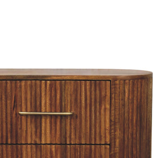 Sunvega Solid Mango Wood Ridgefront Chest with Six Ribbed Drawers in Amber Oak Finish