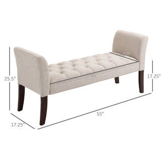 Sunvega Traditional Button Tufted Upholstered Bench with Arms and Solid Wood Legs for Bedroom