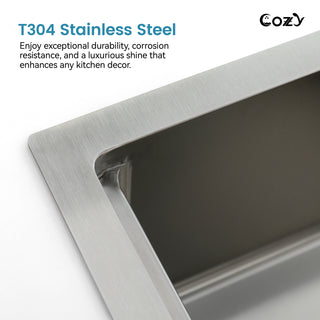 Sunvega 32x19 Inch Overmount Single Bowl Kitchen Sink in Brushed Nickel