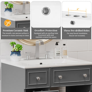 Sunvega 24-Inch Bathroom Vanity Cabinet with Ceramic Sink and Storage
