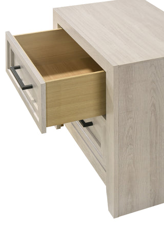 Sunvega Contemporary Geometric Design Two Drawer Nightstand with Off-White Finish
