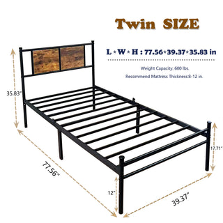 Sunvega Sturdy Twin Bed Frame with Wood Headboard Footboard and Metal Slats Support
