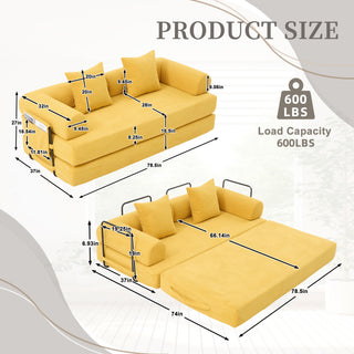 Sunvega Foldable Compressible Sofa with Metal Frame and Cushions for Small Spaces