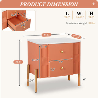 Sunvega Modern Nightstand with 2 Storage Drawers and Golden Metal Handles for Bedroom