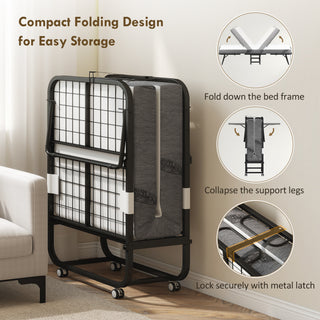 Sunvega Portable Single Size Folding Bed with Memory Foam Mattress and Steel Frame