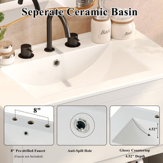 Sunvega Gray Bathroom Vanity with Ceramic Sink and 2 Soft Close Full-Extension Drawers
