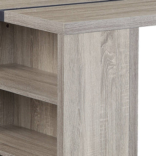 Sunvega Grey Oak and Black 2-Shelf Dining Table with Modern Metal Inlay Trim