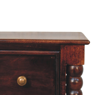 Sunvega Solid Mango Wood Bexley Spindle Bedside Table in Winewood Oak Finish