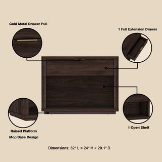 Sunvega Modern Brown Nightstand with Open Shelf and Drawer for Bedroom