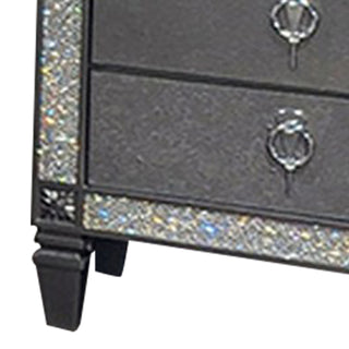 Sunvega Laine Nightstand with Crystal Acrylic Trim and Two Gray Solid Wood Drawers