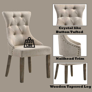 Sunvega Two-Tone Beige Fabric Side Chair with Reclaimed Gray Finish and Nailhead Trim