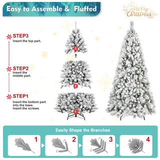 Sunvega Snowy Flocked 7FT Christmas Tree with 450 Warm White LED Lights and 1060 Tips