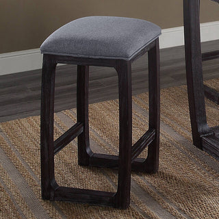 Sunvega Weathered Espresso Backless Counter Stool with Grey Fabric Seat Cushion