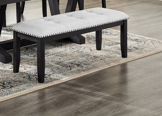 Sunvega Transitional Upholstered Dining Bench with Nailhead Tufted Seat and Black Legs