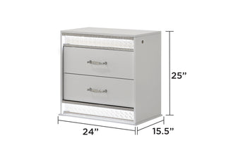 Sunvega Glam Modern White Wood Nightstand with LED Lights and Velvet Lined Drawer