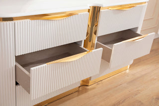 Sunvega White and Gold Six-Drawer Dresser with Soft-Closing Ball-Bearing Drawers