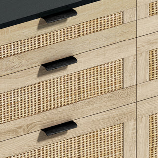 Sunvega Modern Natural Rattan 6 Drawer Dresser with Wood Legs for Bedroom Storage