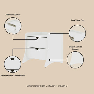 Sunvega Mid-Century Modern White Nightstand with Two Spacious Drawers