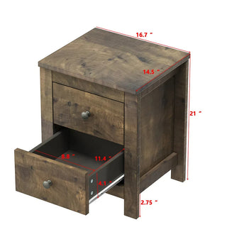 Sunvega Farmhouse Wooden Nightstand Set of 2 with Retro Design and Storage Cabinet