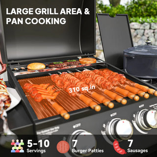 Sunvega 2 Burner Portable Gas BBQ Grill with Lid Thermometer and Foldable Legs