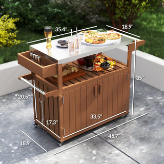 Sunvega Stainless Steel Outdoor Bar Cart with Wheels and Storage for Food Prep