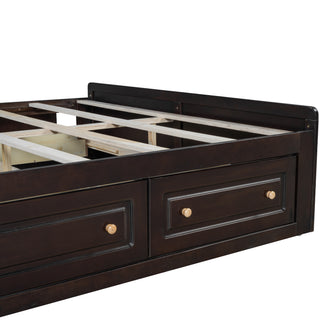 Sunvega Sturdy White Queen Size Platform Bed Frame with 6 Storage Drawers