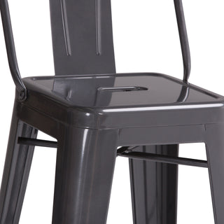 Sunvega Industrial Metal Bar Stool Set of 2 with Curved Back and Foot Rest