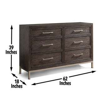 Sunvega Walnut Finish Mindi Veneer Dresser with Champagne Metal Base and Hardware