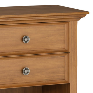 Sunvega Light Golden Brown Solid Wood Bedside Table with Two Spacious Drawers