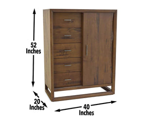 Sunvega Modern Rustic Gentleman's Chest with Sliding Door and Five Drawers