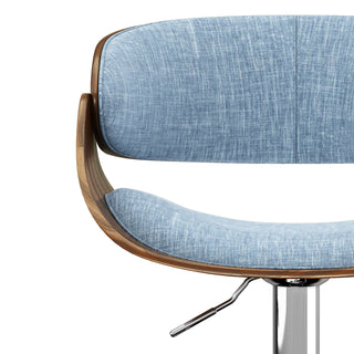 Sunvega Adjustable Swivel Bar Stool with Denim Blue Upholstery and Chrome Base