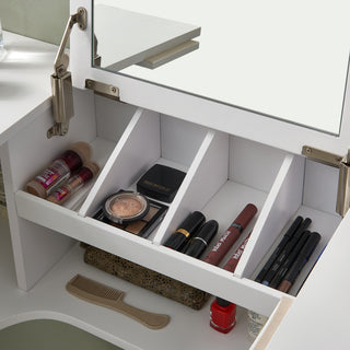 Sunvega White Wall Mount Vanity Ledge with Mirror and Hair Dryer Holsters