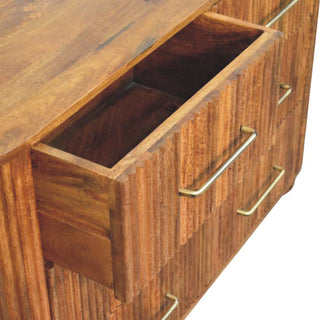 Sunvega Solid Mango Wood Ridgefront Chest with Six Ribbed Drawers in Amber Oak Finish