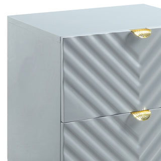 Sunvega Gaines Gray High Gloss Finish Nightstand with 2 Storage Drawers and Metal Legs