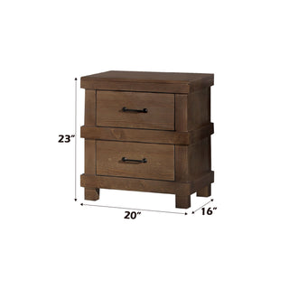 Sunvega Antique Oak Finish Nightstand with Two Spacious Drawers and Metal Handles