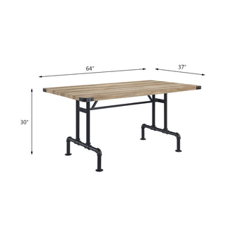 Sunvega Rectangular Oak Top Dining Table with Metal Frame for Modern Living Spaces