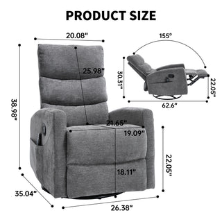 Sunvega Fabric Heat Massage Manual Recliner Chair with Rocker and Swivel for Living Room