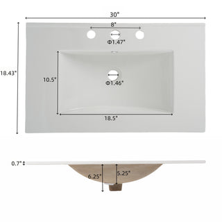 Sunvega Modern 30 Inch Bathroom Vanity with Ceramic Sink and Tempered Glass