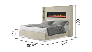 Sunvega King Size Upholstered Wooden Bed with Bluetooth Speakers and USB Ports