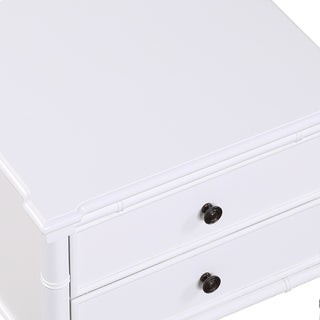 Sunvega White Emmett Nightstand with Two Drawers and Carved Wood Legs