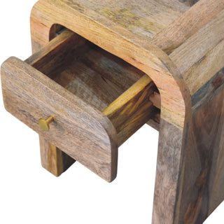 Sunvega Mini Darcy Oak-ish Nightstand with Curved Edges and Brass Knob