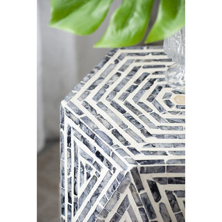 Sunvega Blue Capiz Inlay Tapered Hexagon Accent Stool for Bedrooms