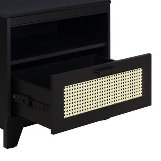 Sunvega Modern Cane Nightstand with Drawer and Open Cubby for Bedroom