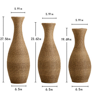 Sunvega Hand-Woven PVC Rattan Vases Set of 3 Brown Farmhouse Floor Decor
