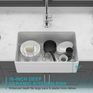 Sunvega 33 Inch White Porcelain Ceramic Farmhouse Kitchen Sink Workstation with Reversible Apron